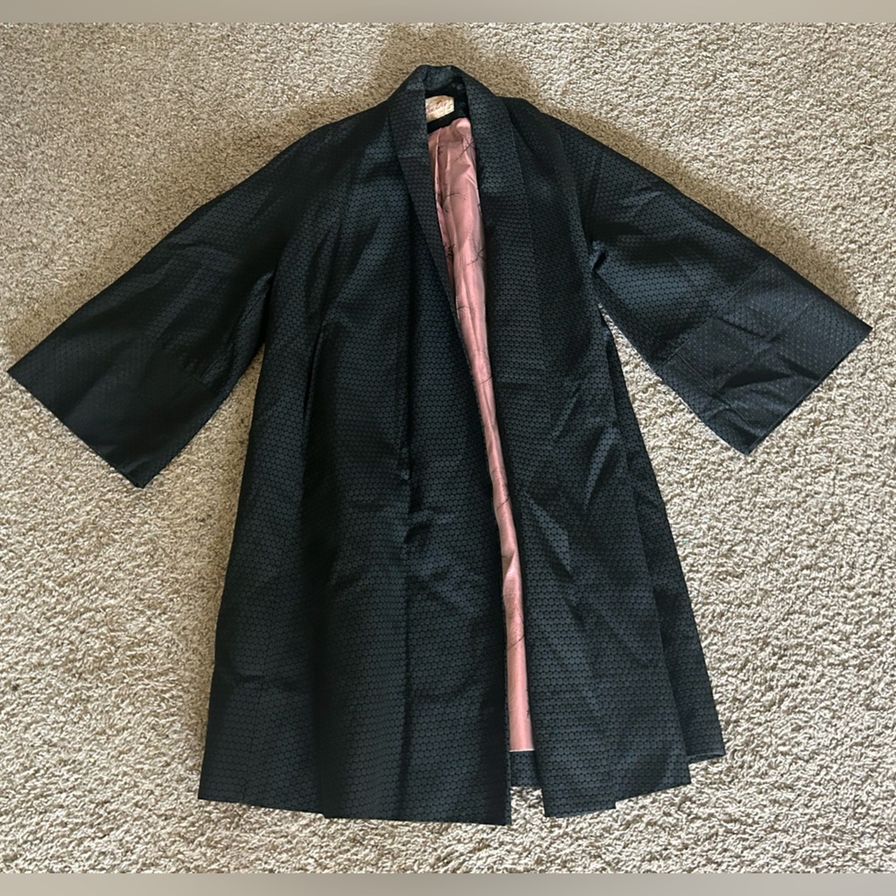 Vintage Cee-Dee Original Coat Jacket Swing Black Lined Pink Women's Pockets Open